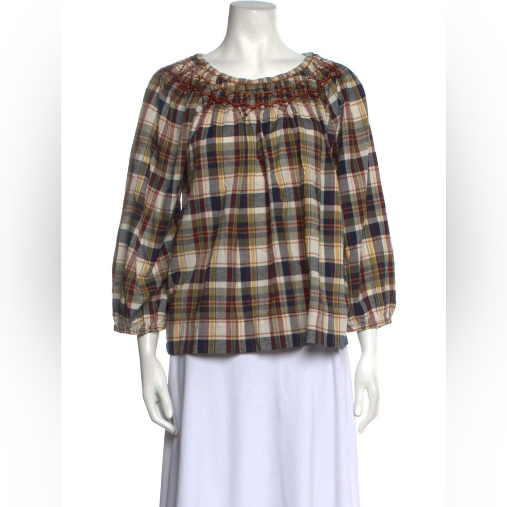 The Great. Embroidered Cotton Blouse in Country Plaid medium designer size 2